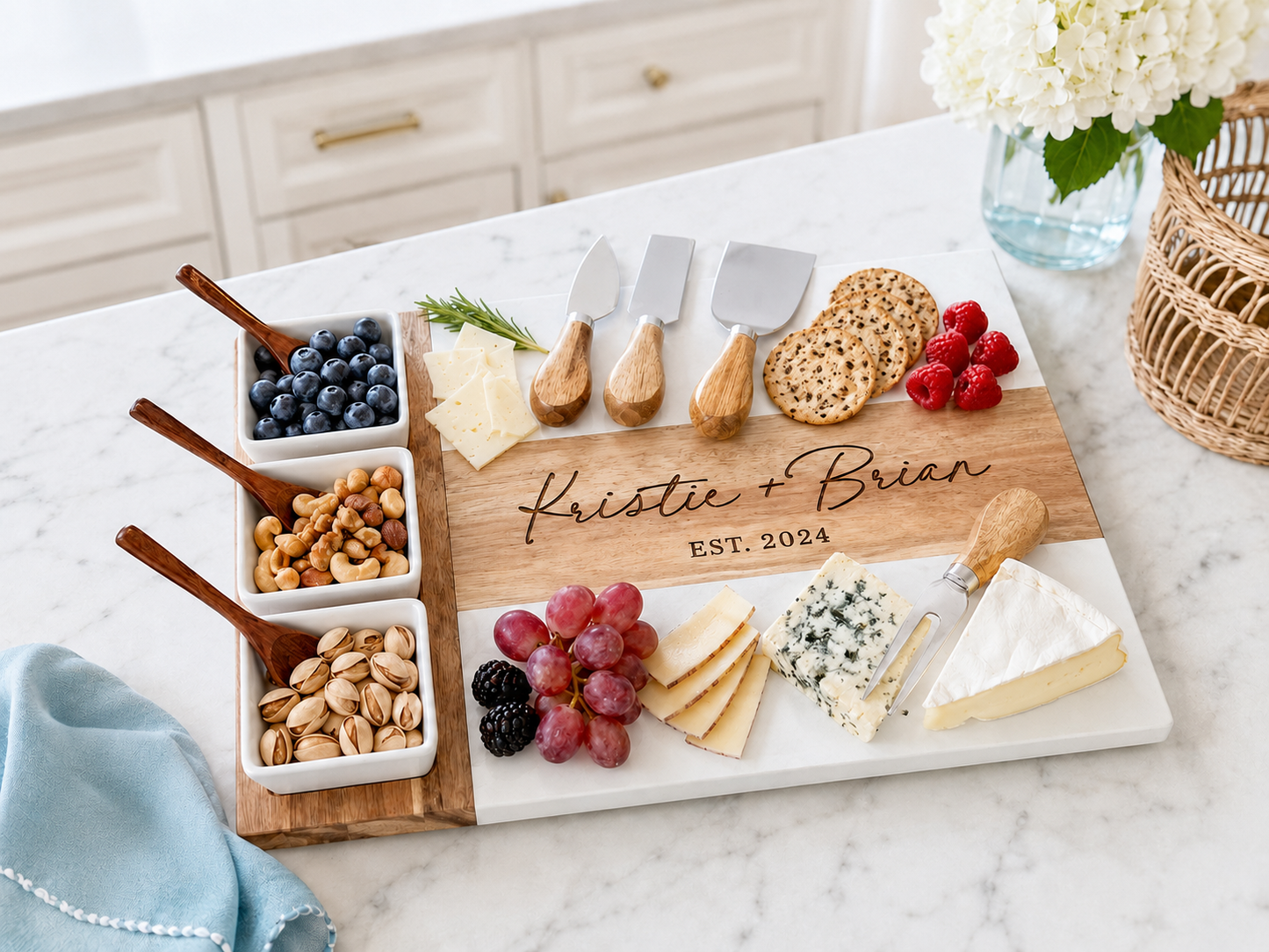 Personalized Marble Wood Charcuterie Board Set